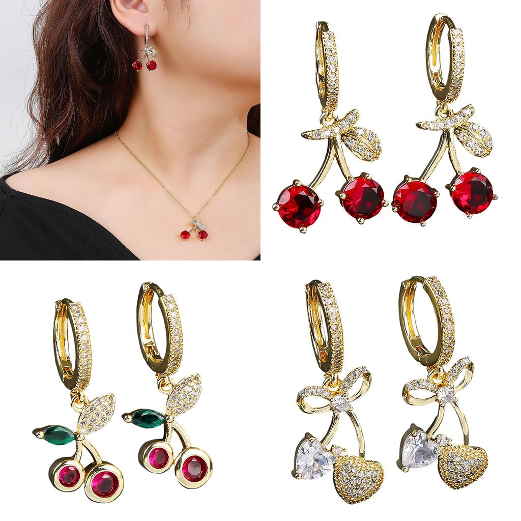 Practical Cherry Dangle Earrings Pendant Earrings Copper Texture Ear Jewelry Suitable for Fashion Individual Present