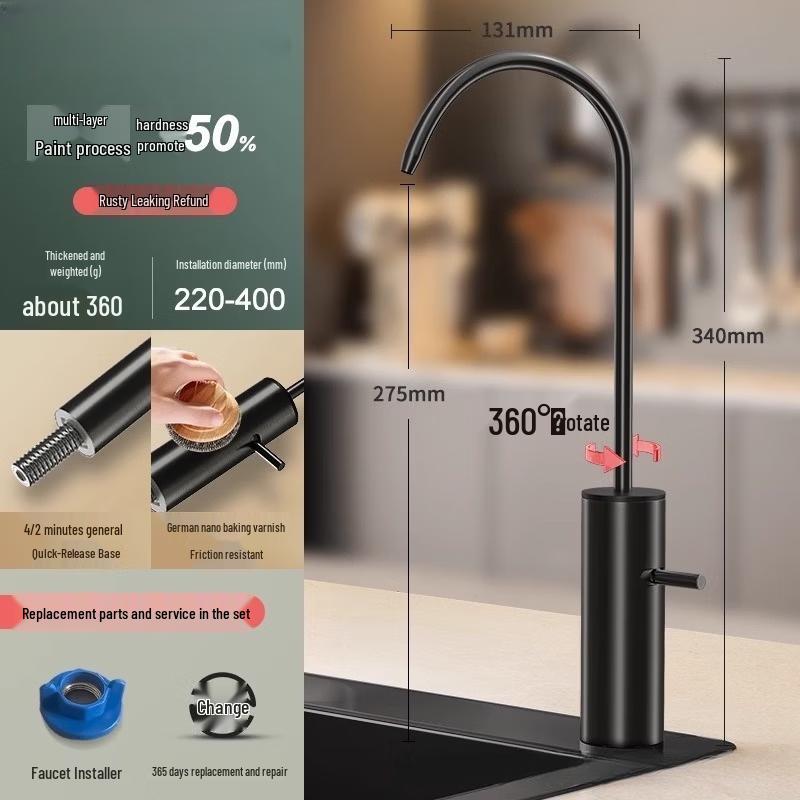 Xihe Modern Black Stainless Steel Kitchen Water Purifier Faucet