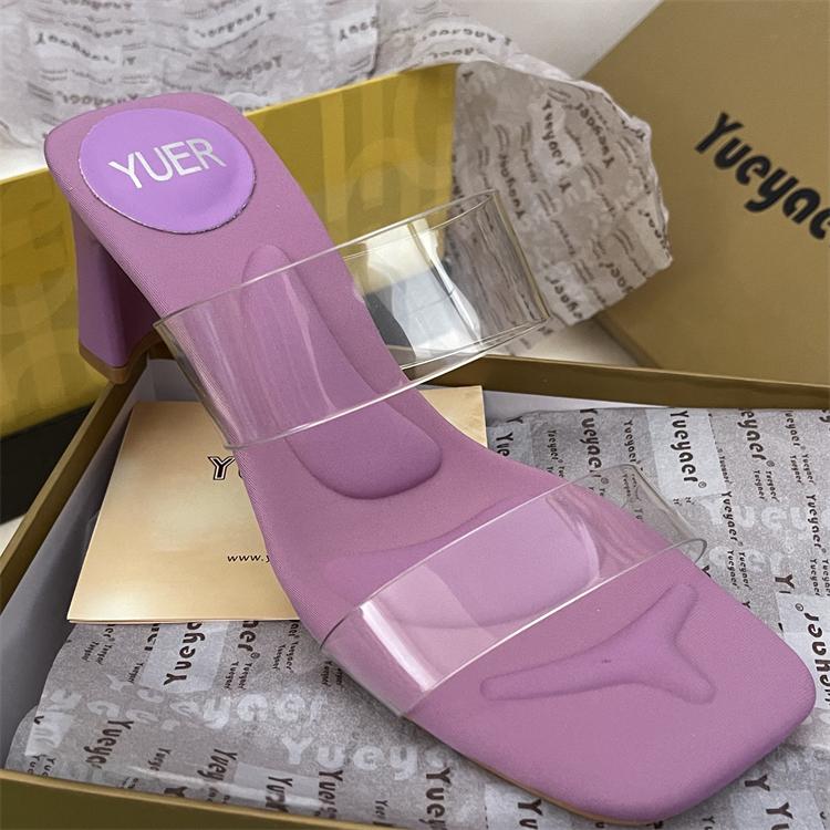 Fashion Shoes Woman 2025 Square Heel Rubber Flip Flops Slippers For Swimming Pool Transparent Heel Block Hawaiian Beach Scandals