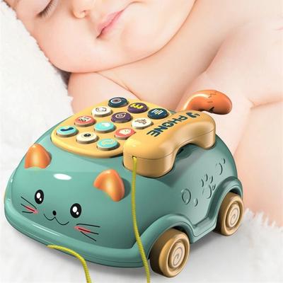 Early Education Cat Telephone Toy Bus Shaped with Music Sound Light Emulated Telephone Toys Montessori Funny