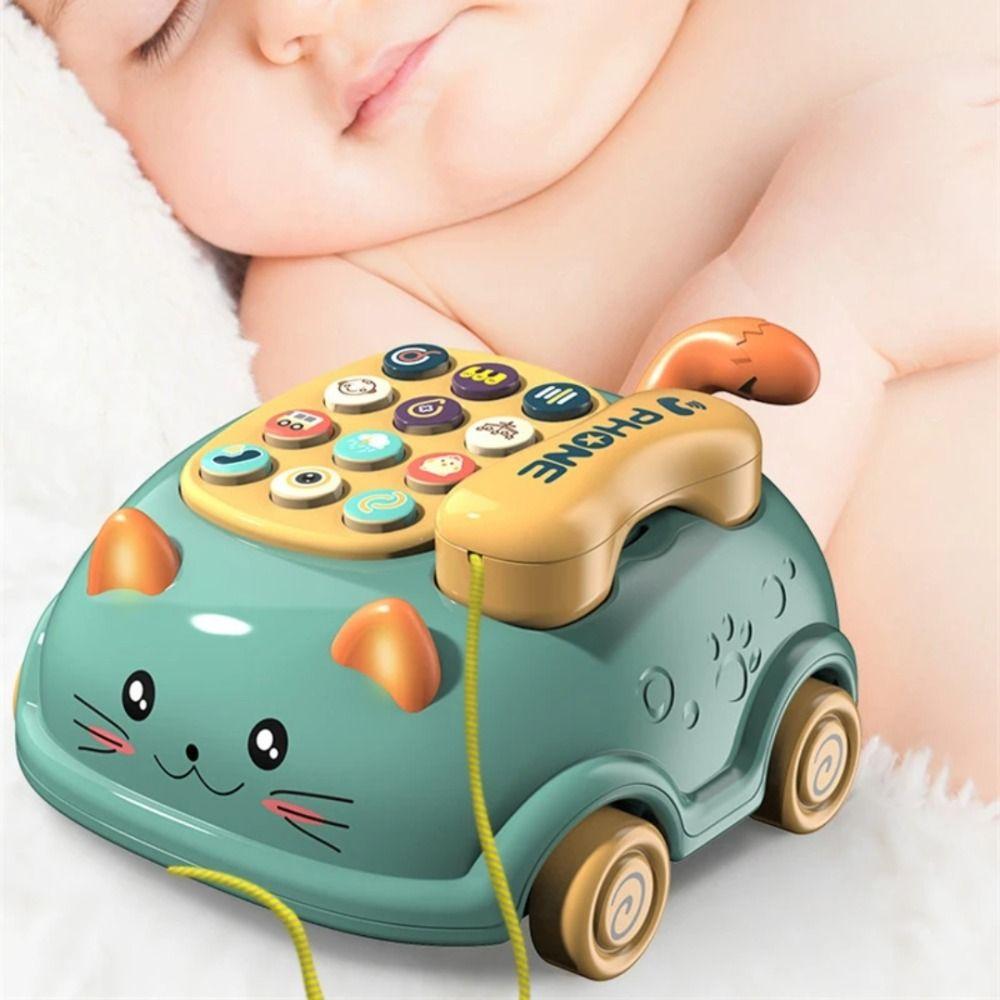 Early Education Cat Telephone Toy Montessori Simulation Landline Phone Kids
