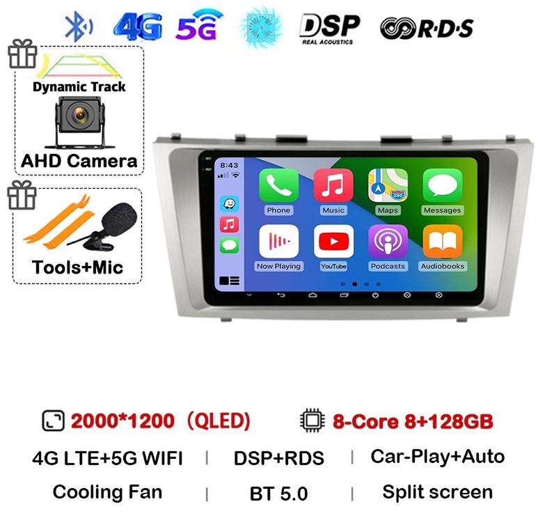 Android 14 Carplay Wifi+4G Car Radio For Toyota Camry 7 XV 40 50 2006-2011 4G Multimedia Player Navigation GPS Stereo 360 Camera