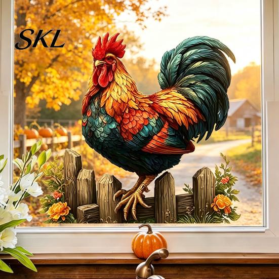 Rooster Window Clings 1/2 Sheets Farmhouse Static Cling, Removable Cock Glass Decals Sticker Decor, Reusable Decal for Home Living Room Animal
