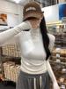 Women's Spicy Girl Gray Ruched Slim-Fit Long-Sleeve Turtleneck Top for Autumn/Winter