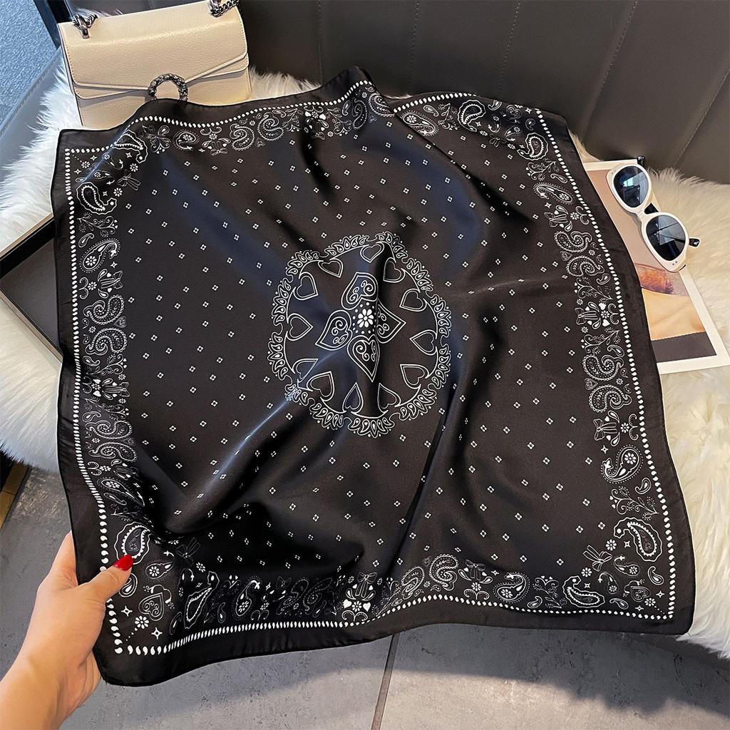 Luxury Square Scarf For Women Elegant Ladies Hijab Retro Print Neckerchief Bandanas Summer Soft Stain Faux Silk Scarves Shawl