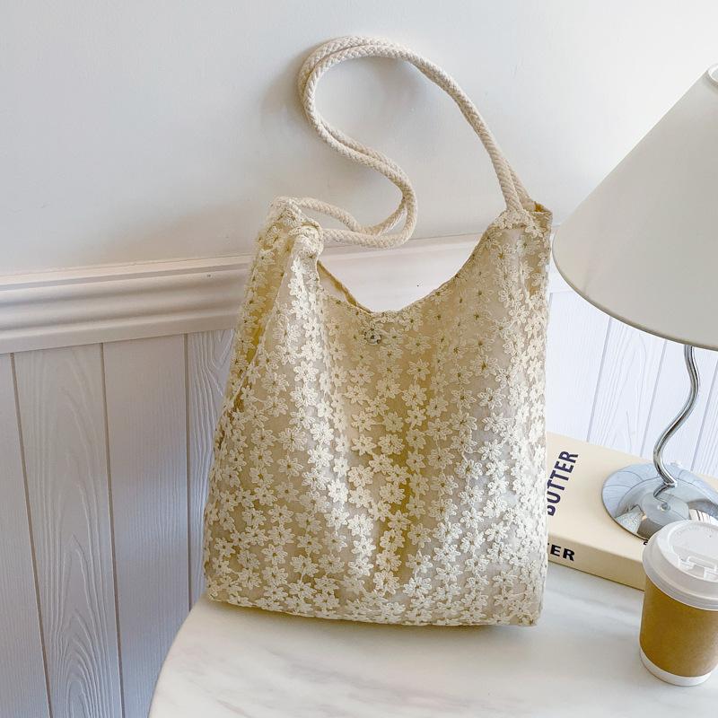 2025 New Elegant Flower Shoulder Bag Large Capacity Underarm Bag Women's Bag Student Canvas Commuter