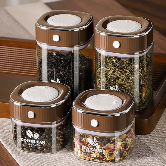 Sealed Jar, Space-Saving Design with Airtight Lids, with One-Click Vacuum Sealing Glass Container, for Tea Coffee Beans Snacks