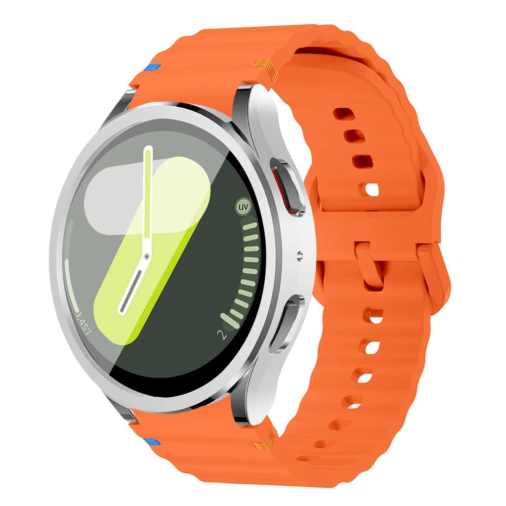 Boîtier+Bracelet pour Samsung Galaxy Watch7 40mm 44mm Bracelet en Silicone Bracelet Film de Protection d'Écran en Verre Trempé Coque Bumper en TPU