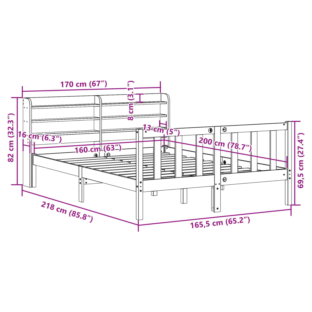 Massivholzbett ohne Matratze 160x200 cm Kiefernholz