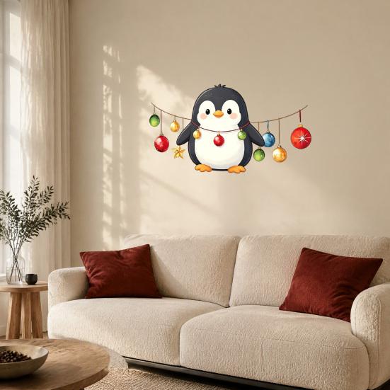 Christmas Atmosphere Wall Decor Cute Penguin Sticker, Merry Cartoon Animal Art Decal, Seasonal Home Improvement Supplies Removable Peel