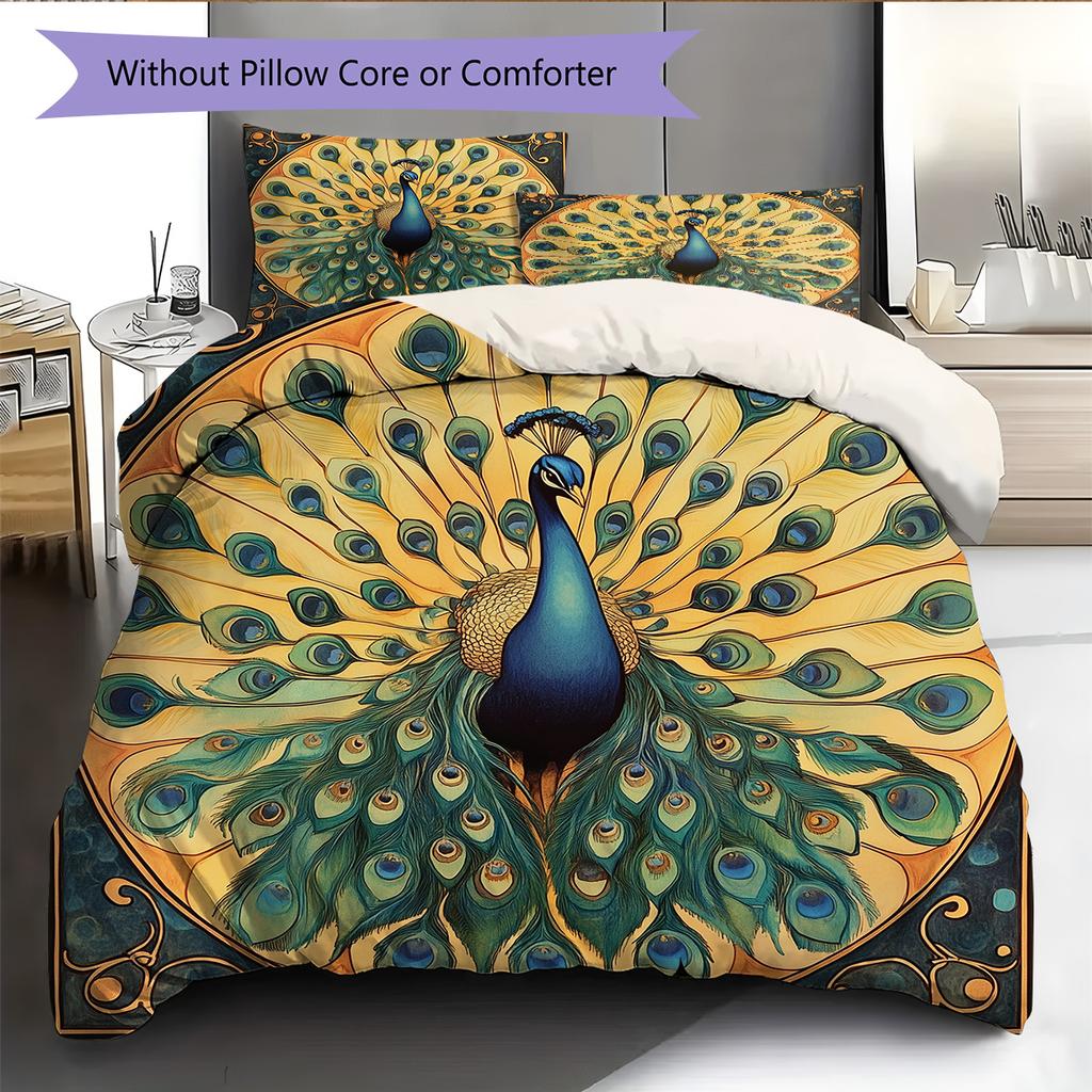 Peacock Displaying Its Tail Pattern Bedding Quilt Set Quilt Cover Pillowcase Home Decoration Gift (1 * Duvet Cover + 2 * Pillowcase, Without Core)