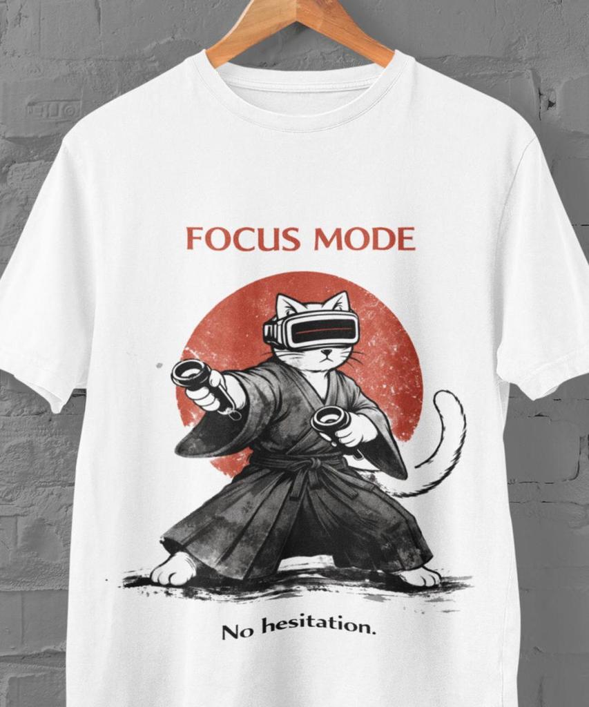 Samurai VR Cat T-Shirt – Gamer Zen Warrior Tee