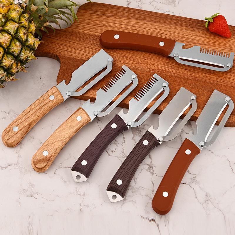 3 in 1 Multifunction Serrated Knife Vegetable Peeler Handle with Bottle Opener for Culinary Kitchen Tools