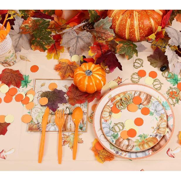 200 Pcs Thanks Giving Table Decoration Fall Pumpkin Table Confetti for Autumn Fall Baby Shower Thanksgiving Party Decorations