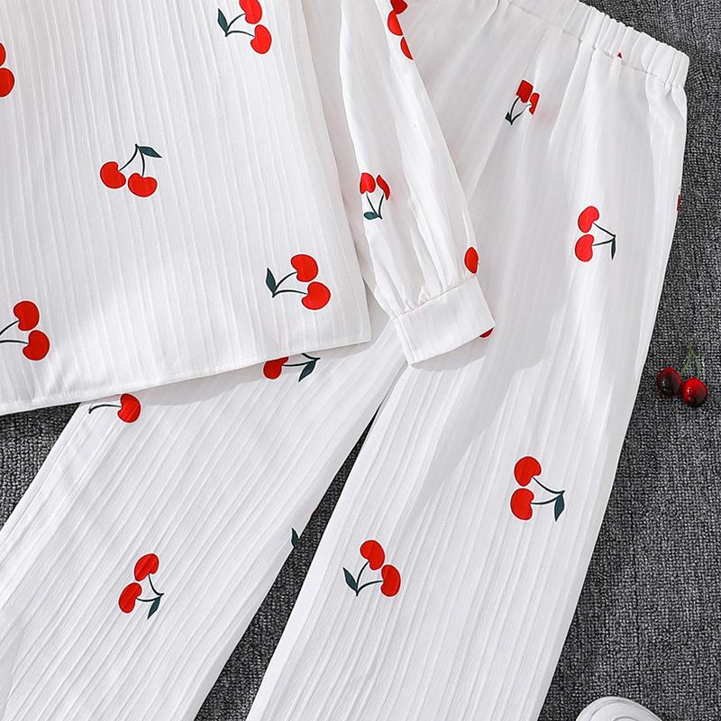 Mädchen Herbst Outfit Neuer Europäischer und Amerikanischer Stil Niedlicher Kirschdruck Langarmshirt Top und Lange Hose