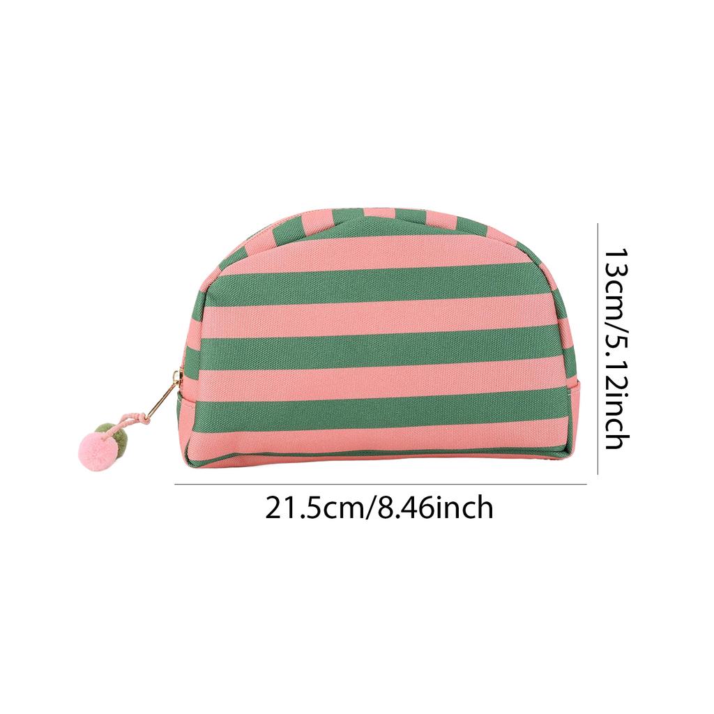 Stylish Fringed Stripe Cosmetic Bag Nylon Bridesmaid Holiday Essentials Pouch with Cute Color Ball Gift for Family & Friends