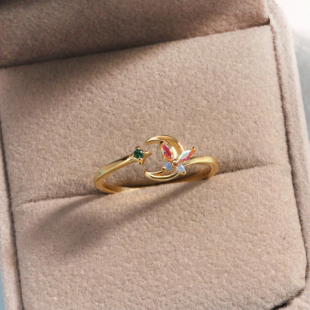 New Cute Colorful Zircon Flower Ring For Women Girl Fashion Vintage Zircon Adjustable Rings Jewelry Gift