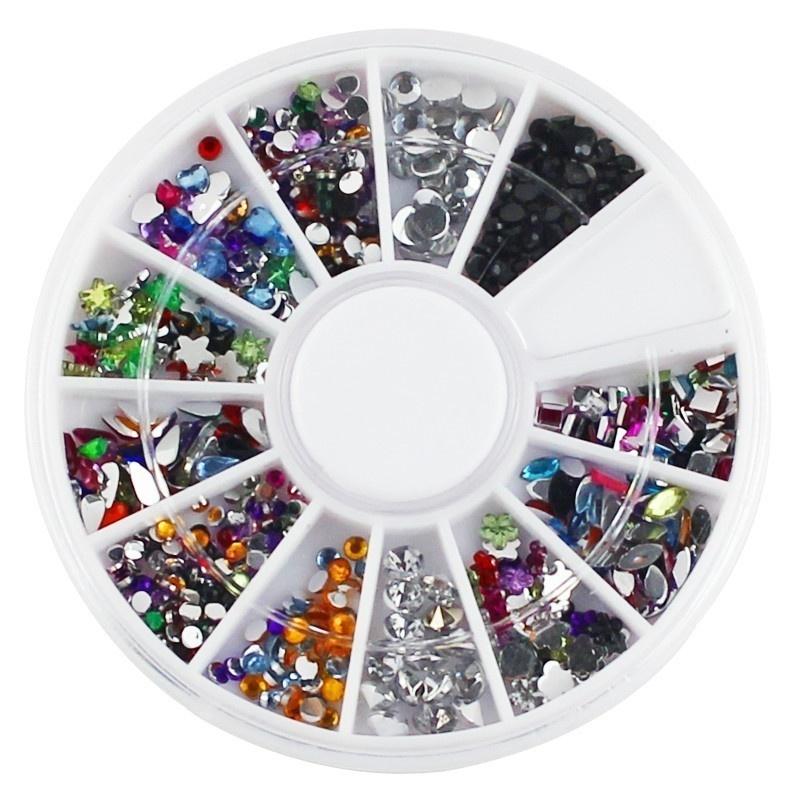 Mix Sizes Black 3D Nail Art  S Acrylic Flatback Nail Tips Sticker Decoration Wheel DIY