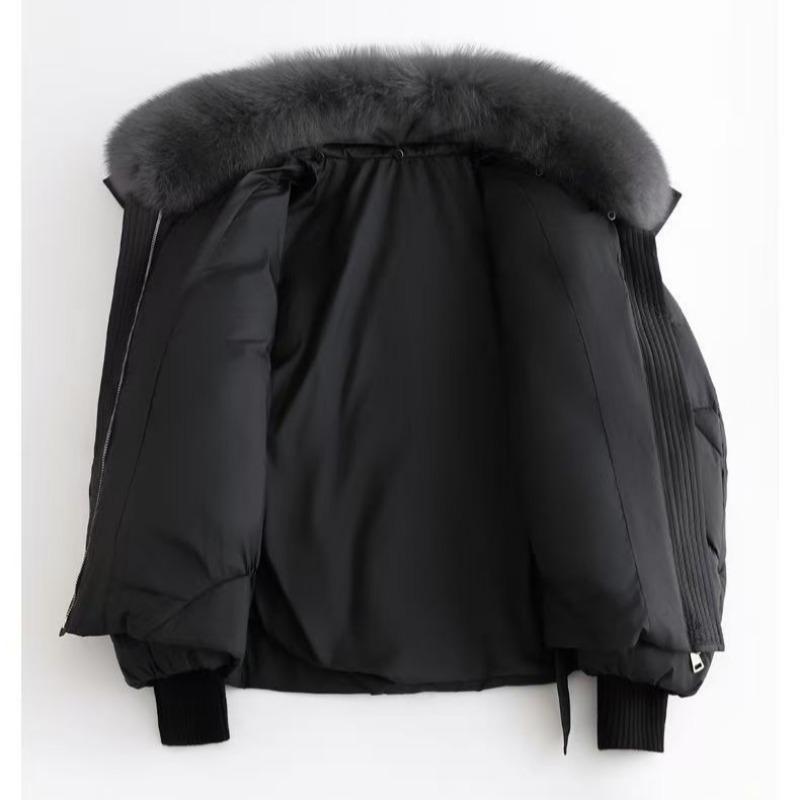 Zimní krátký vatovaný kabát Dámská móda Volná Zesílená Bavlněná bunda Nadměrný Límec z umělé kožešiny