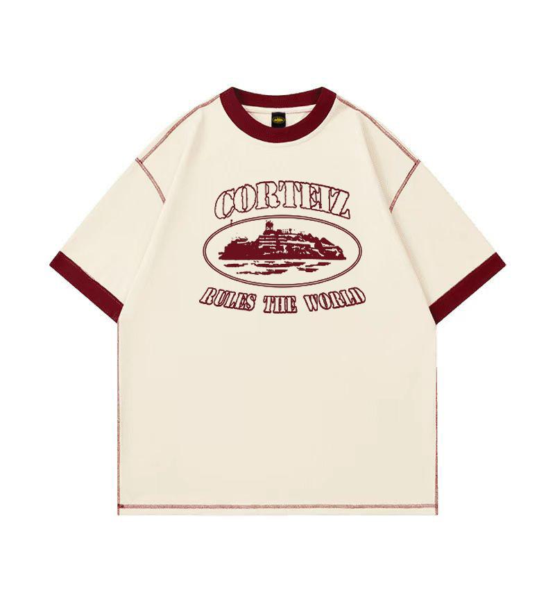 American Street Trendy Brand Corteiz Alcatraz Color Matching Printing Men's and Women's Loose Round Neck Retro Short-sleeved T-shirt Summer