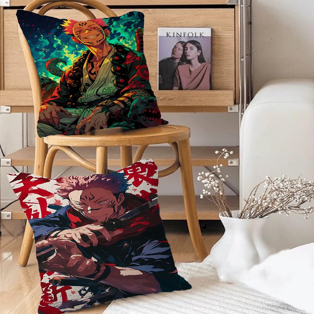 Poduszka Anime R-Ryomen S-Sukuna Poduszka Anime Pokrowiec na Poszewkę Poduszki na Kanapę Łóżko Zagłówek Pokrowiec na Poduszkę 45x45 Cm Modny