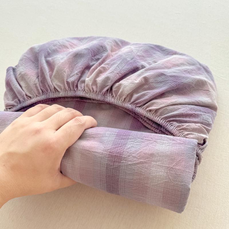 Pure Cotton Yarn-Dyed Washed Fitted Sheet: Non-Slip, Dustproof, Skin-Friendly Mattress Protector 3-Piece Set.