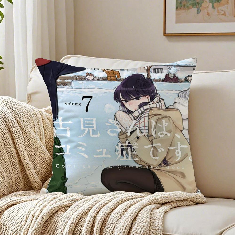 Sweet Comedy Anime K-Komi Can'T Communicate Cushion Cover Linen Pillowcase Soft For Sofa Bed Home Room Decor