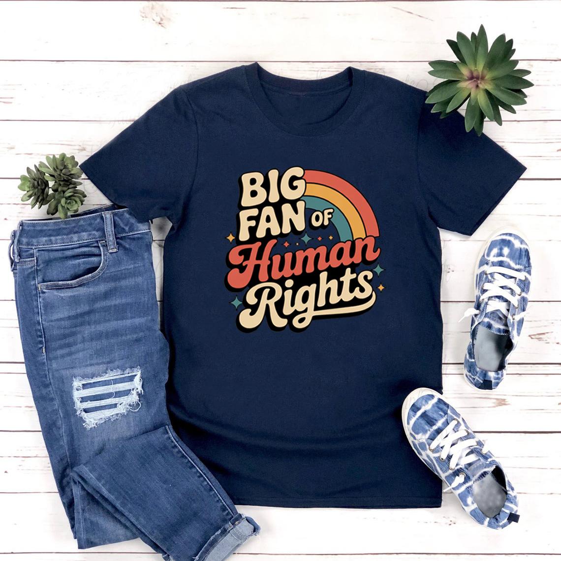 

Big Fan of HuUnisex Rights T Shirt Retro Rainbow Tshirt Womens Short Sleeve T Shirts Radicalized By Basic Decency Tee Streetwear 3XL