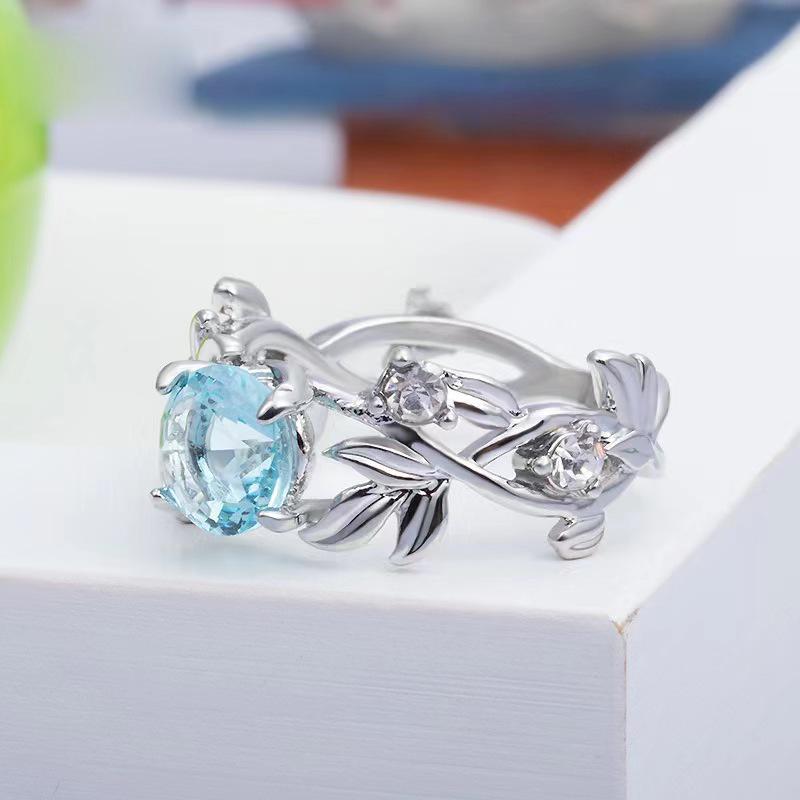 

European-Style Aquamarine Twig Ring - Stylish, Versatile Luxury Gift for Women Size 8 серебряный