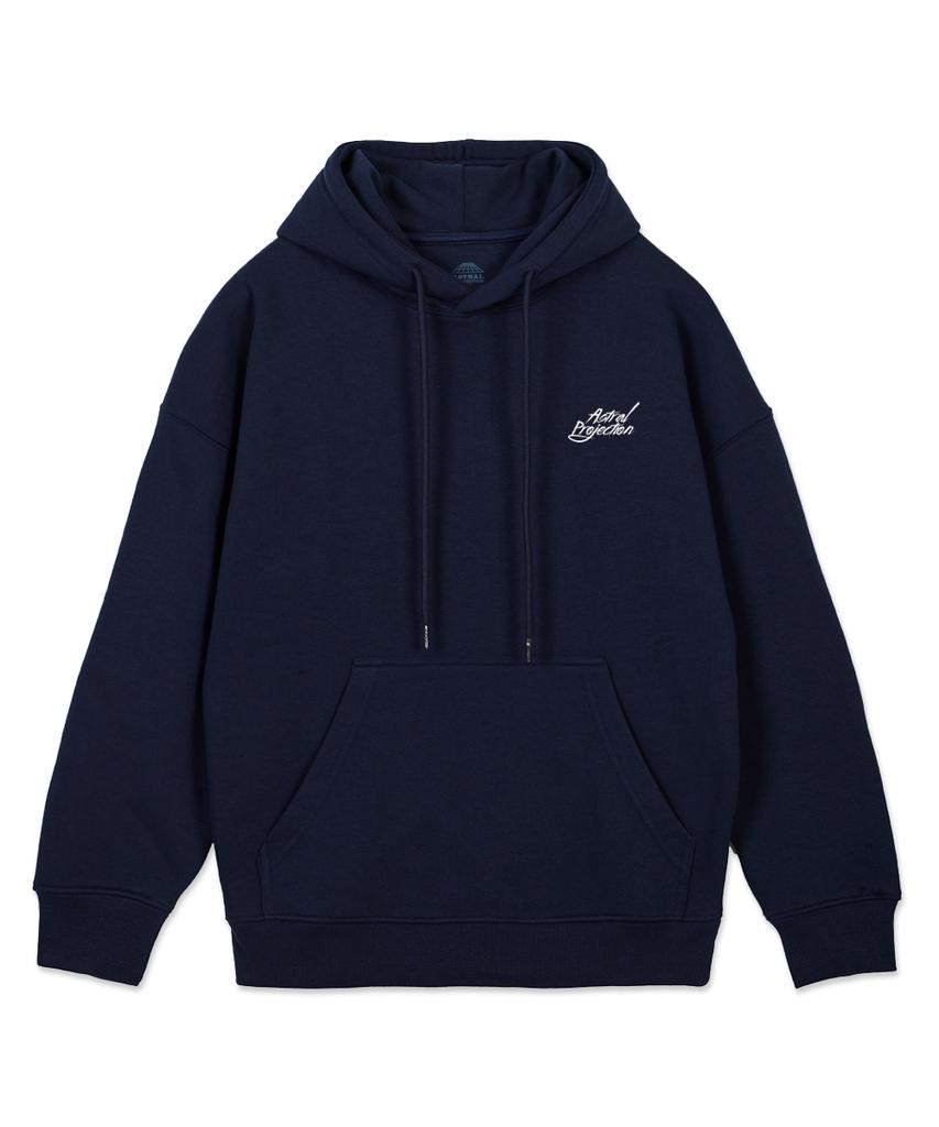 Hand Lettering Oversized Wide Shoulder Hoodie_Navy