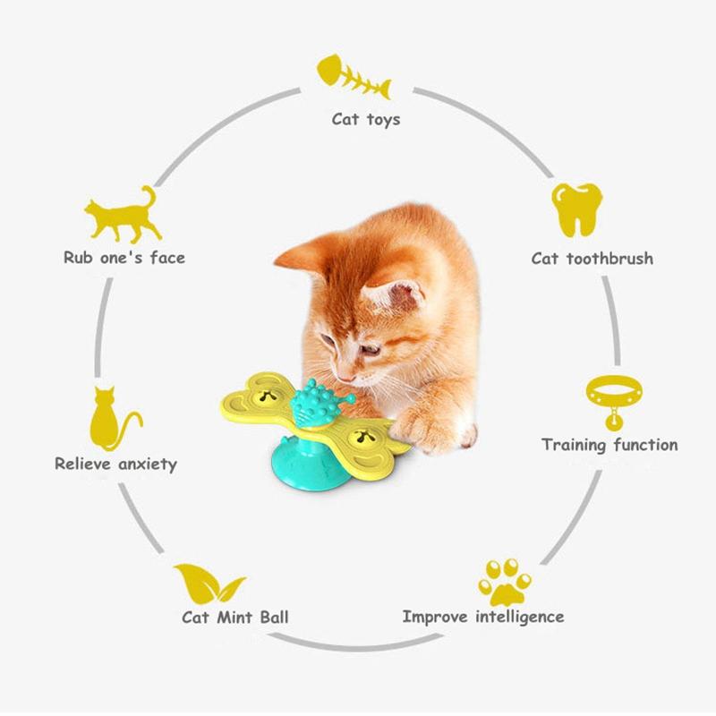 Cat Rotating Windmill Toy Interactive Playing Training Cat Game Turntable Teeth Cleaning Pet Products Animals Kitten Accessories