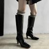 Fashion 2025 New Square Toe Women Boots High Heels Knee-high Boots Split Leather Fashion Party Ladies Shoes Female Women Boots