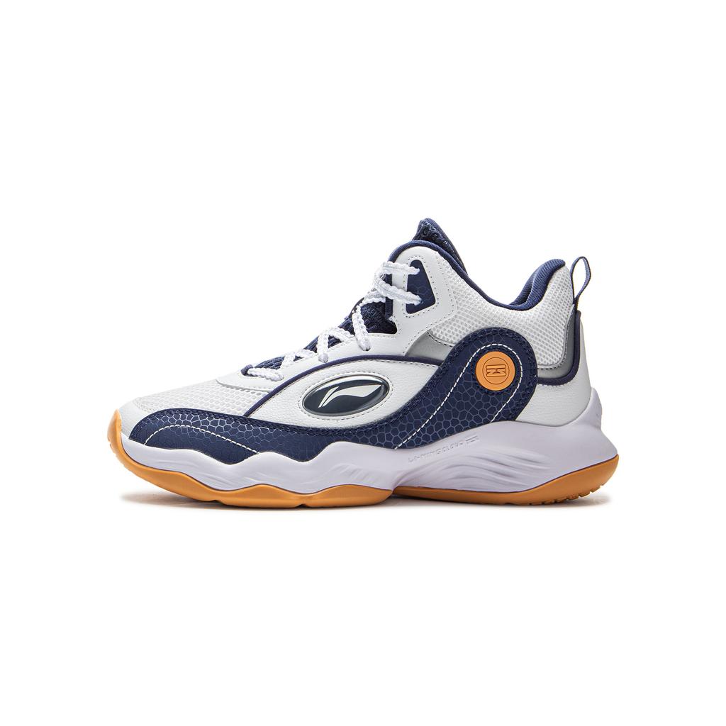 Li Ning Kids Fashion Trend Low Top Basketball Shoes Kids Sneakers White Blue YKBV042-1