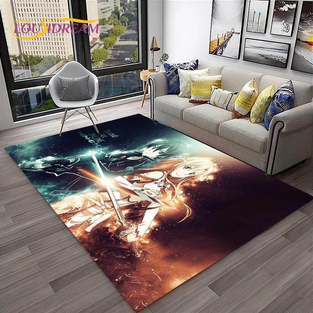 SAO Novel Cartoon Sword Art Online Carpet Rug for Home Living Room Bedroom Sofa Doormat Decor,kids Area Rug Non-slip Floor Mat