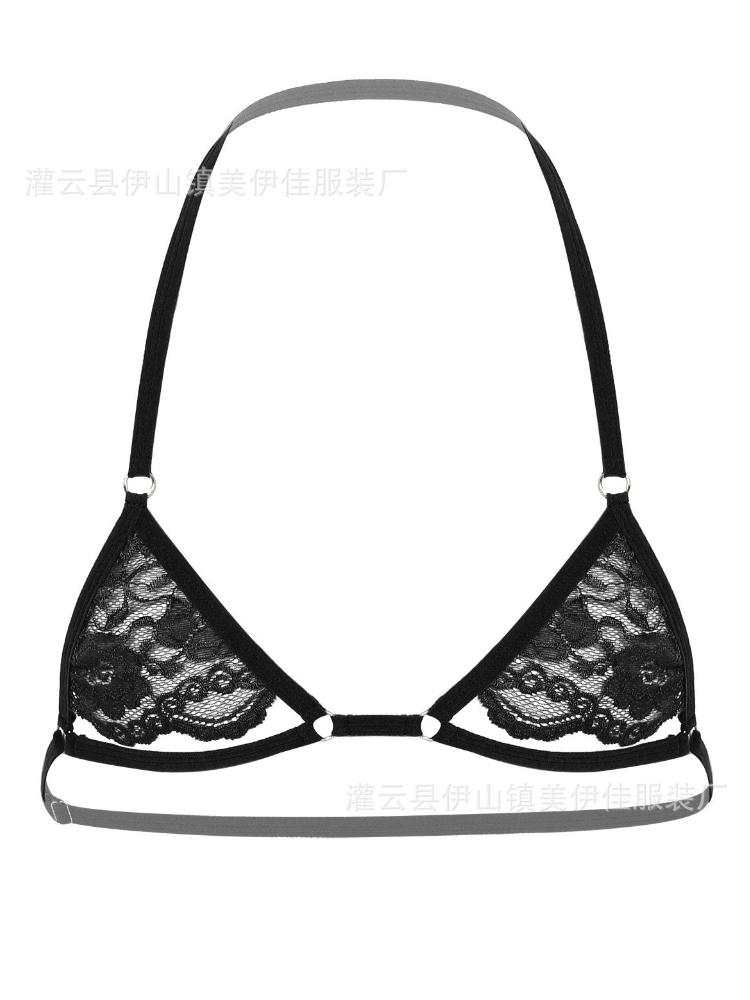 Men Sissy Lace Hollow Cup Mini Bra Sheer Bralette Tops Crossdresser Underwear Pseudo-Girl Gay Strap Girly Halter Sexy Lingerie