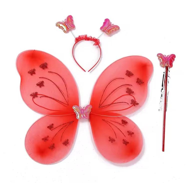 

Fashion Kids Butterfly Headband Wings Cute Party Props with Fairy Wand Glitter Butterfly Dressing Up Fairy Wing Cosplay Costume червоний