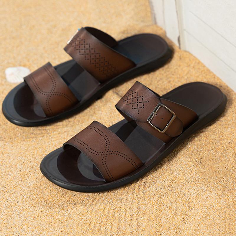 Letní Nerw Pánské Ležérní Jednoduché Jednobarevné S Přezkou Monk Strap Pu Kůže Nazouvací S Plochým Podpatkem Nastavitelné Pantofle