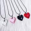 Minimalist Love Shape Pendant Necklace Feature Resin And Adjustable Leather Cord Fashion Neck Accessory