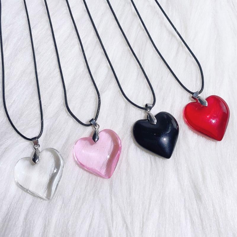 Minimalist Love Shape Pendant Necklace Feature Resin And Adjustable Leather Cord Fashion Neck Accessory
