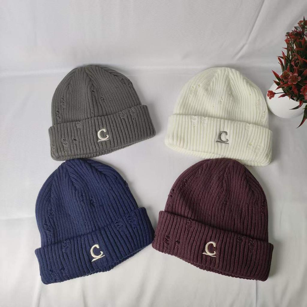 ins simple C letter wool hat autumn and winter face small men's and women's knitted hat sleeve cold hat versatile trendy new