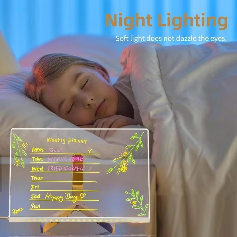 Acrylic Dry Erase Board LED Light Up Note Board with Markers Modern Message Center for Desk or Wall Writing Board Daily Planner