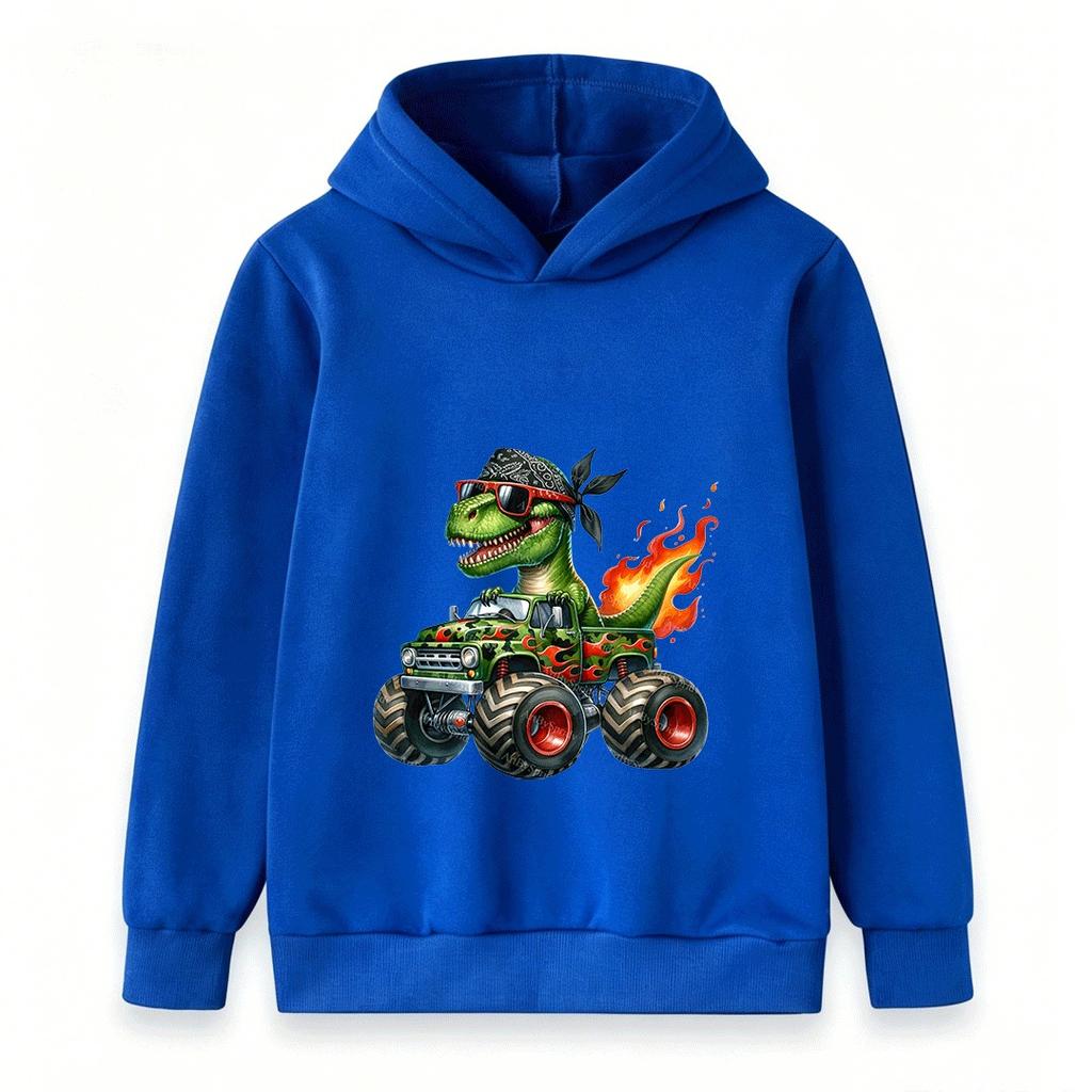 Kids Boys Girls Hoodie Cool Dinosaur T-Rex Monster Truck Print Long Sleeve Pullover Sweatshirt for Casual Daily Wear