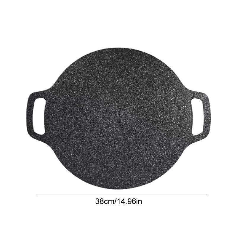 BBQ Backblech Antihaft-Gusseisen-Backblech Holzgriff Backblech Campingkocher Outdoor-Kochen Tragbares Backblech