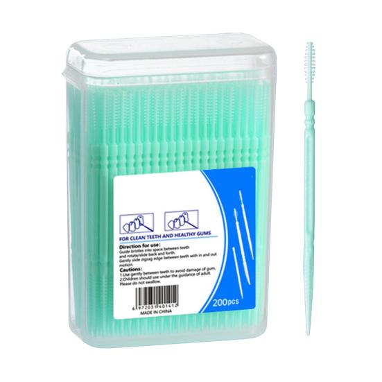 200Pcs/Box Disposable Double-End Toothpick Brush Plastic Interdental Brush Toothpick Dental Plaque Removal Flosser Teeth Cleaning Tools