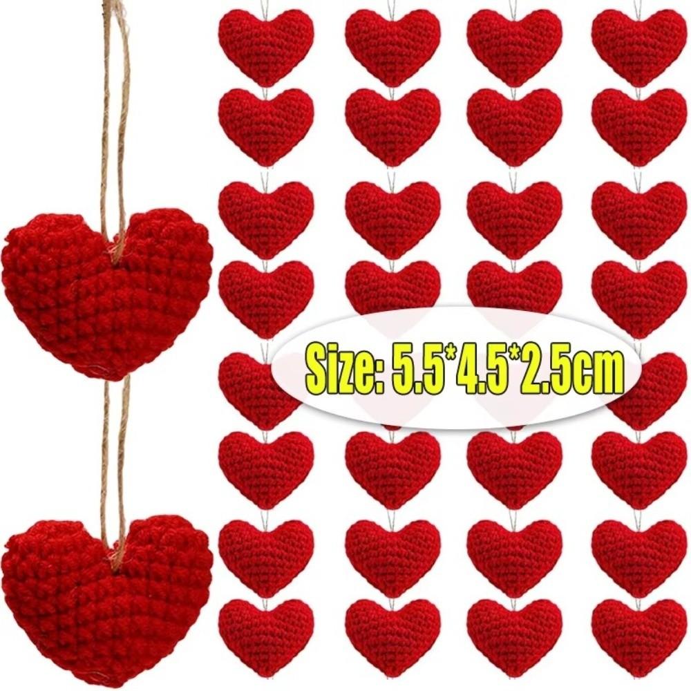 10PCS Handmade Heart Pendant Heart-shaped Knitted Love Ornament Valentine's Day Clothing Accessory Clothing Decoration