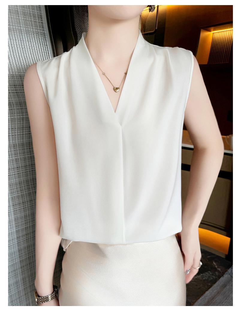 

Блузка-майка из шелковистого атласа без рукавов с V-образным вырезом - Профессиональный, Универсальный, Стройнящий топ L белый