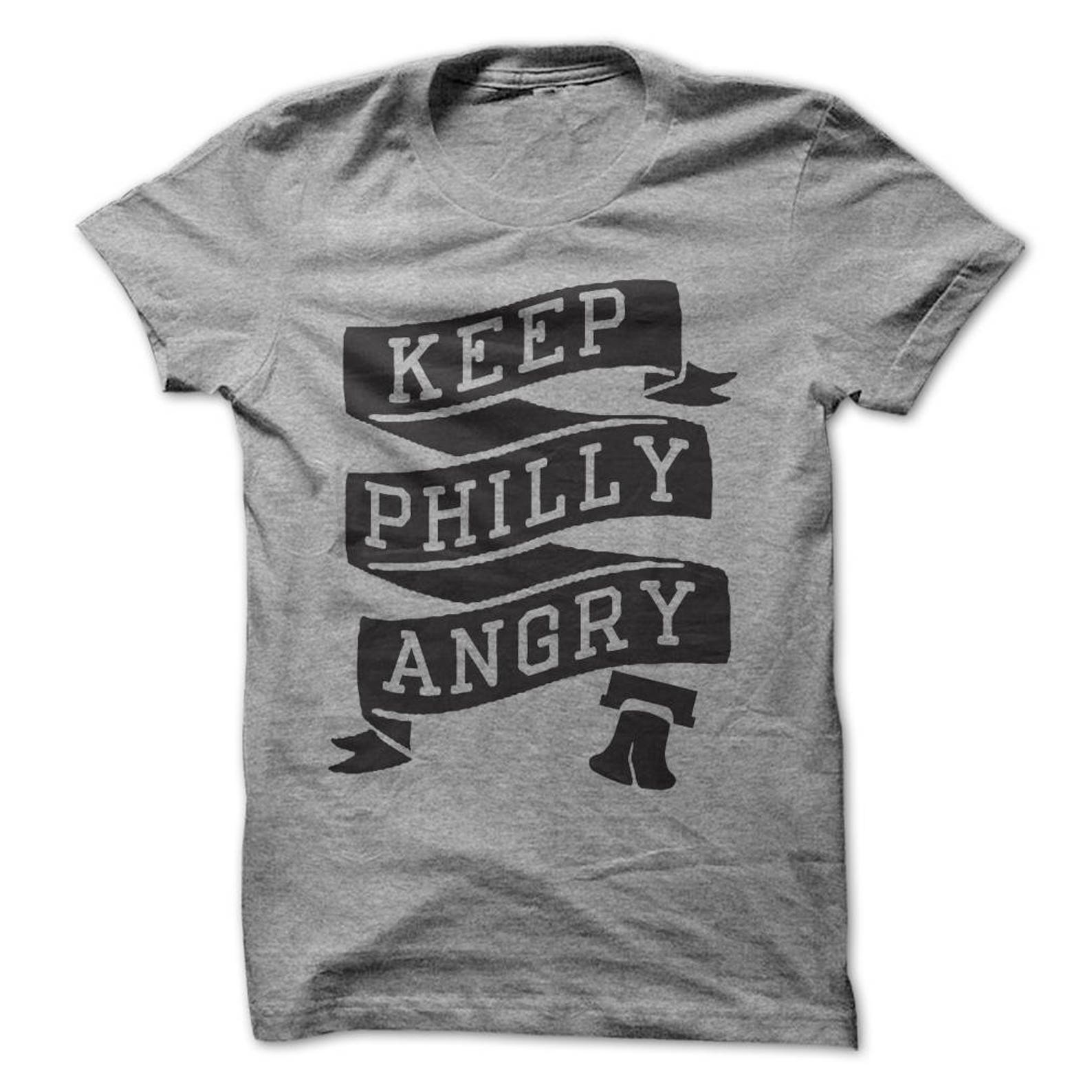 Keep Philly Angry - Philadelphia T-Shirt Design - Grey T-shirt with Black Print L