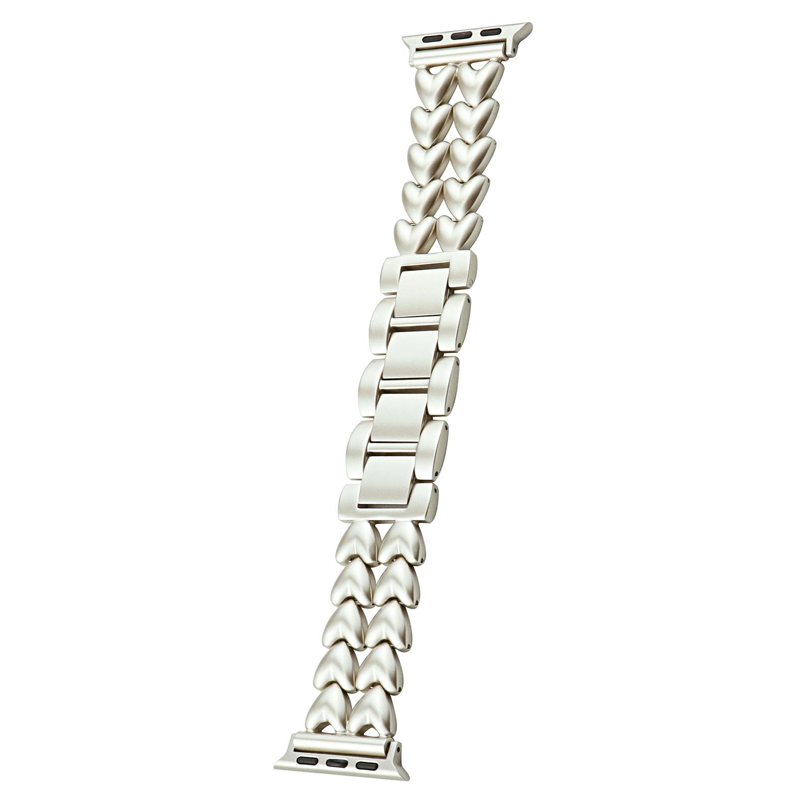 

For Apple Watch 10 46mm/Ultra 2/Ultra 49mm/9 8 7 45mm/SE (2023) SE (2022) SE 6 5 4 44mm/3 2 1 42mm Stainless Steel Heart Watch Band Starlight