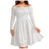 Women's  Casual Fasion Solid Color Strapless Hollow Out Long-sleeve Waist A-line Big Swing Lace With  Dress