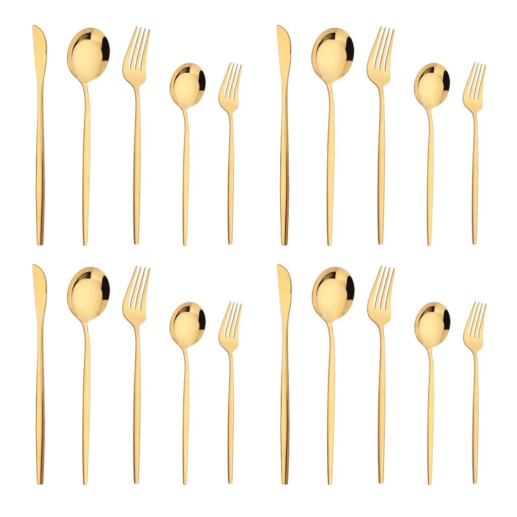 20Pcs Gold Dinnerware Set Knife Dessert Fork Spoons Cutlery Flatware High Quality Stainless Steel Silverware Kitchen Tableware
